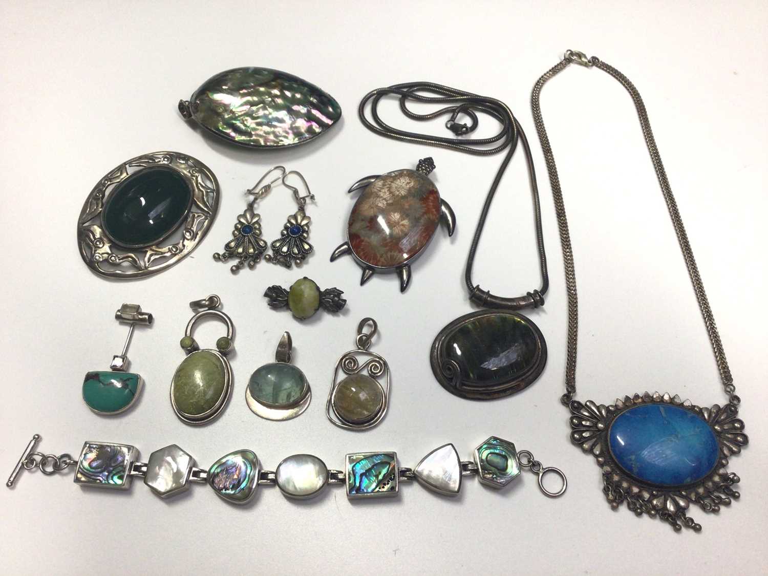 Lot 14 - Group silver and white metal jewellery set with semi precious gem stones