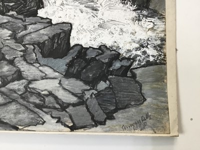 Lot 22 - *Dione Page (1936-2021) two works, gouache and pastel on paper - Welsh waterfall and ‘Conway Falls’, signed titled and dated, unframed