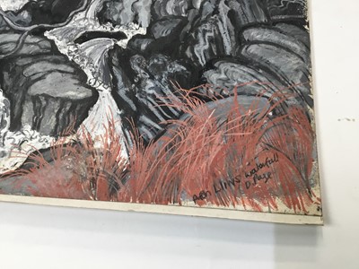 Lot 24 - *Dione Page (1936-2021) gouache and pastel on paper laid on card - ‘Afon Lliw falls’, signed and titled, unframed