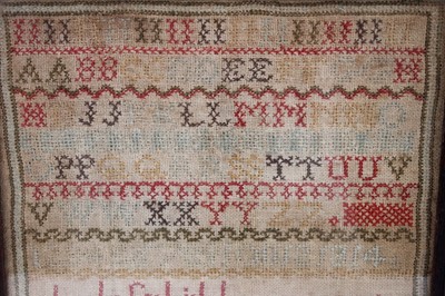 Lot 964 - Pair of early Victorian needlework samplers by sisters, 1847.