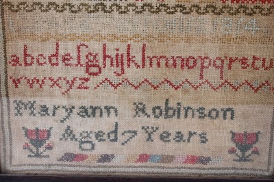 Lot 964 - Pair of early Victorian needlework samplers by sisters, 1847.