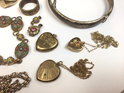 Lot 42 - 9ct gold heart shaped locket on chain, Victorian Mizpah ring, coral necklace, silver charm bracelet, silver bangle, wristwatch and costume jewellery.
