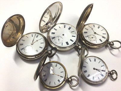 Lot 22 - Five Victorian and later silver cased pocket watches to include four full hunters and one half hunter