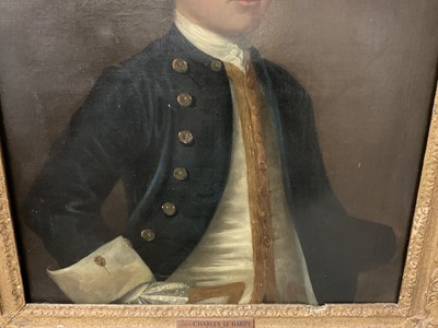 Lot 1057 - English School, circa 1740, oil on canvas, portrait of Lieut. Charles Le Hardy R.N. (1716-1780)