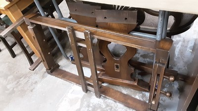 Lot 1037 - 1930s Jacobean Revival carved oak sideboard, together with a set of six 1930s oak dining chairs and draw leaf table