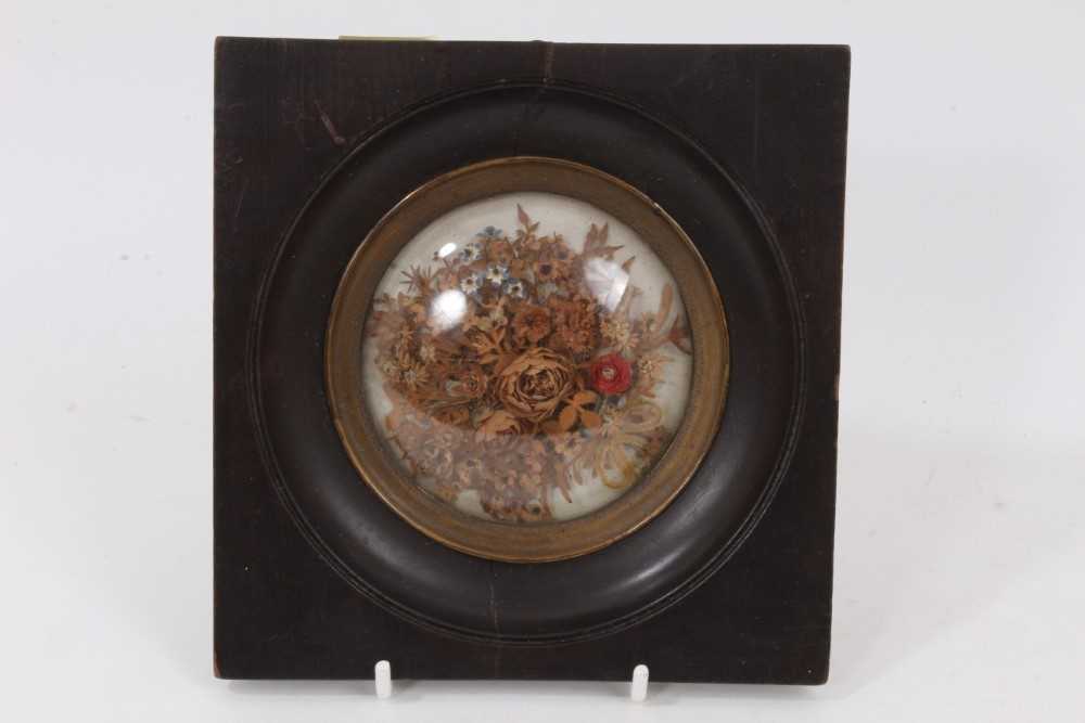 Lot 24 - Early Victorian cut paper flower bouquet under domed glass, c.1840