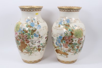 Lot 29 - Pair impressive late 19th century Japanese Satsuma earthenware vases and pair hardwood stands