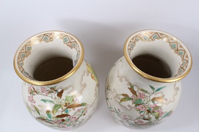 Lot 29 - Pair impressive late 19th century Japanese Satsuma earthenware vases and pair hardwood stands