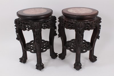 Lot 29 - Pair impressive late 19th century Japanese Satsuma earthenware vases and pair hardwood stands