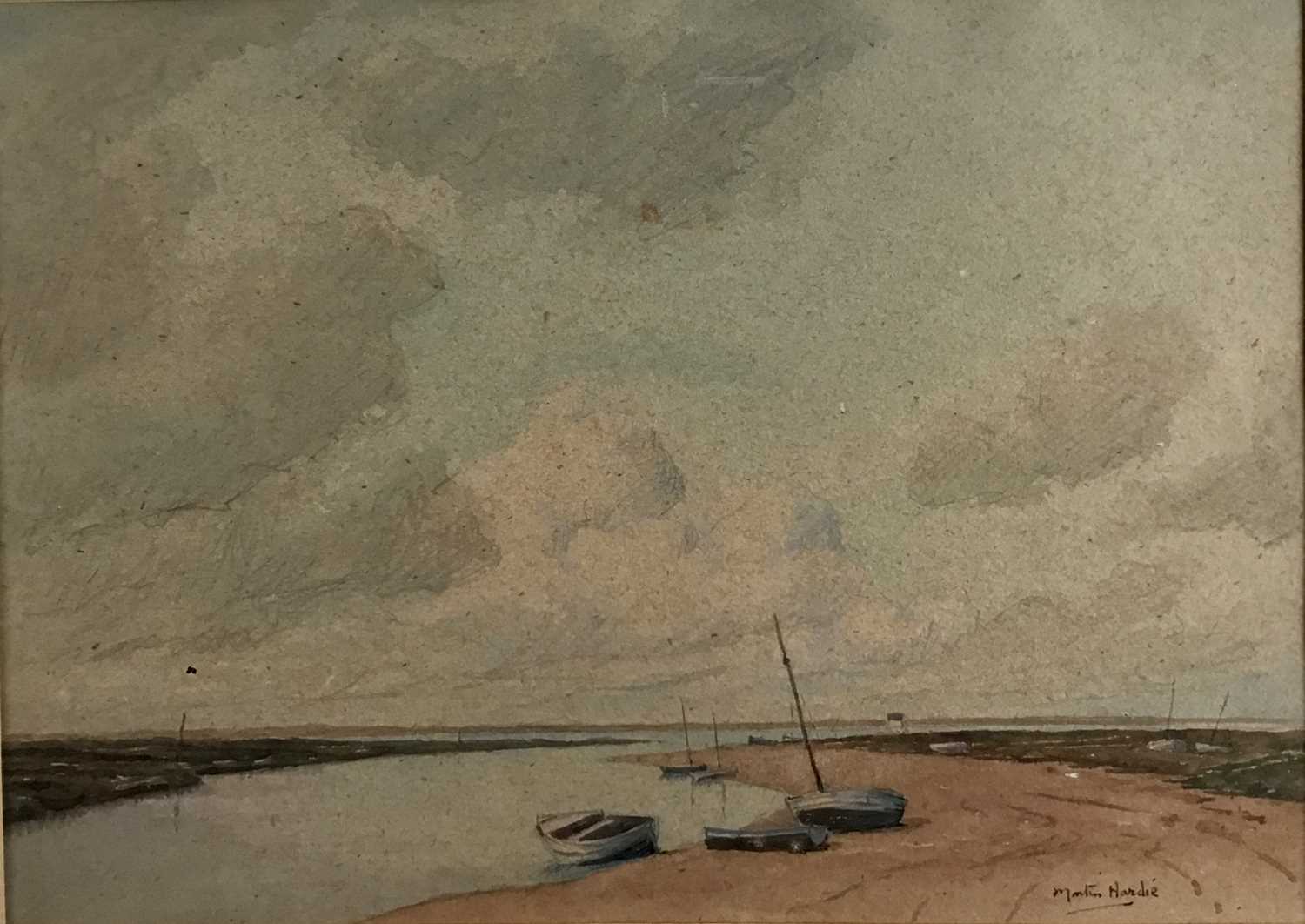 Lot 15 - Martin Hardie (1875-1952) watercolour-  harbour scene probably Norfolk, 36cm x 26cm, mounted in glazed frame (52cm x 43cm overall)