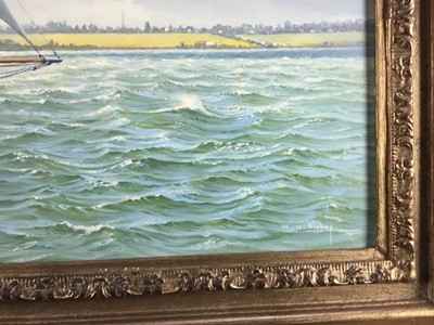 Lot 16 - William H Bishop (b.1942) two signed oil on canvas marine scenes, Blackwater Estuary, both framed