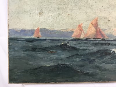 Lot 13 - Henry Moore ARA oil on canvas - Marine scene, signed, 61cm x 30.5cm, unframed