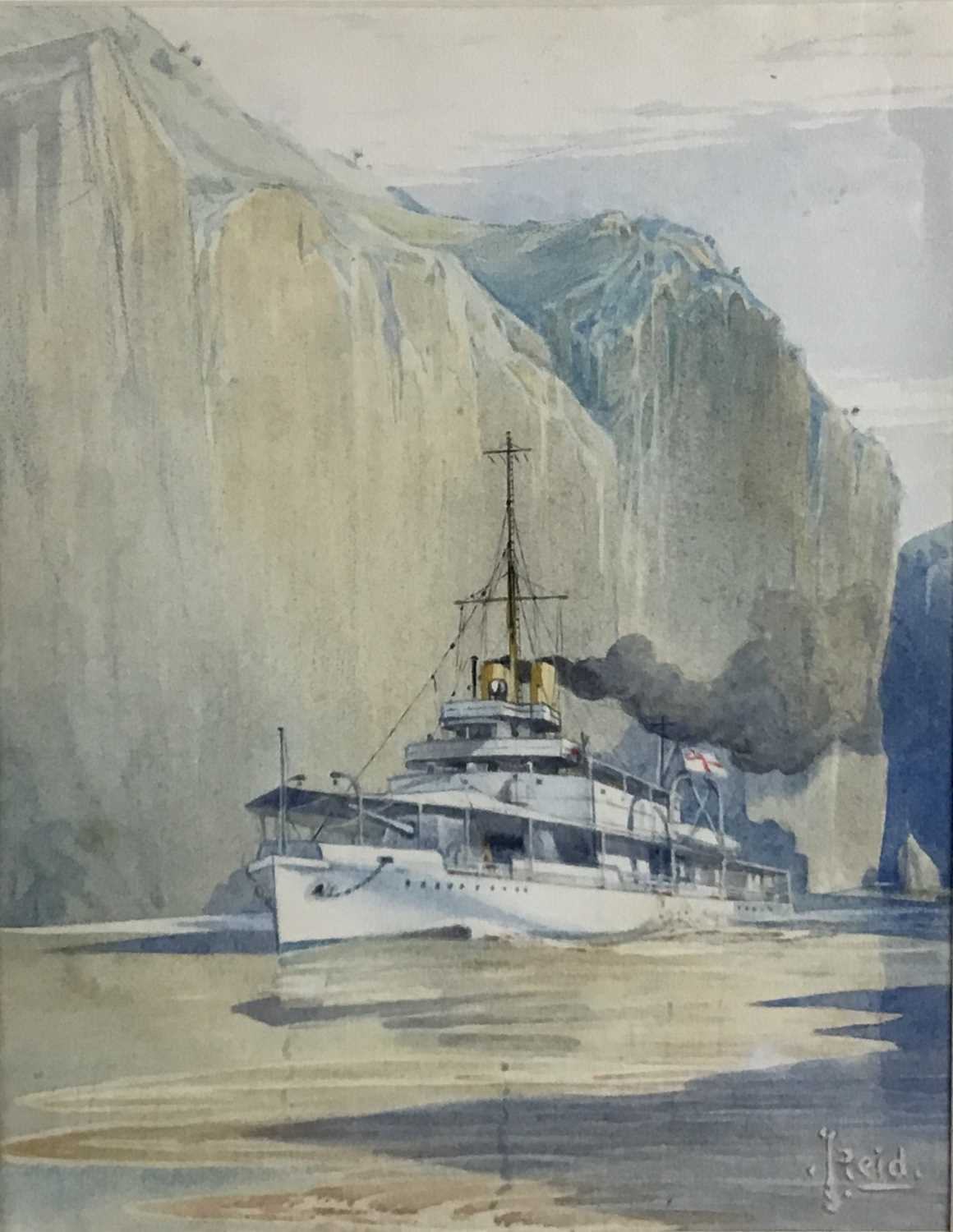 Lot 14 - Reid watercolour - H.M.S. Cricket on duty, Windbox Gorge, Upper Yangtze River, signed