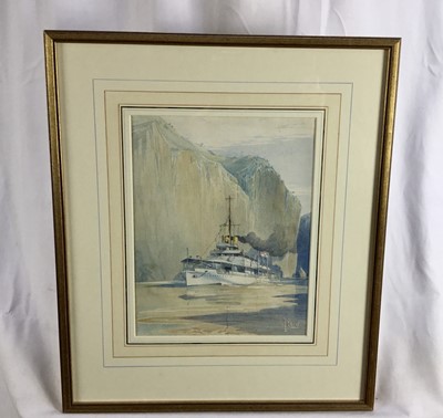 Lot 14 - Reid watercolour - H.M.S. Cricket on duty, Windbox Gorge, Upper Yangtze River, signed