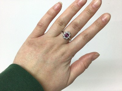 Lot 431 - Ruby and diamond cluster ring