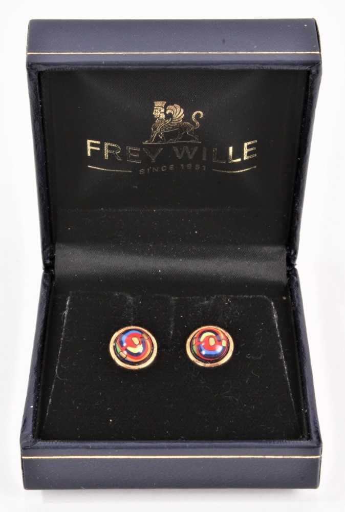 Lot 880 - Frey Wille pair of gold plated enamelled cabochon stud earrings, boxed