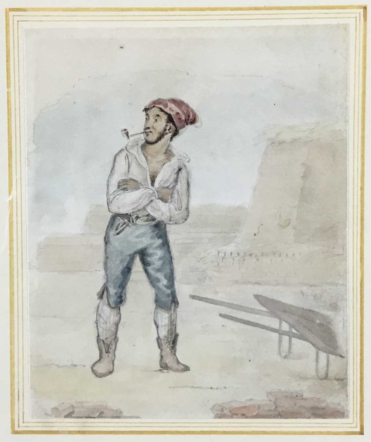 Lot 41 - William B. Lambert (1794-1840) pencil and watercolour - 'A brick-maker', 12cm x 9.5cm, in glazed gilt frame, 27.5cm x 23.5cm overall  
Provenance: William Drummond, St. James's
