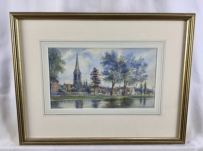 Lot 42 - Rosaline Tallack, late 19th century, watercolour - church beside a river, possibly a Norfolk view, signed, 14cm x 24cm, in glazed gilt frame