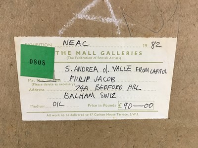 Lot 43 - Philip Jacob, contemporary, oil on board - Sant'Andrea della Valle, signed, 31cm x 25.5cm, in painted frame  
Exhibited: NEAC, The Mall Galleries 1982