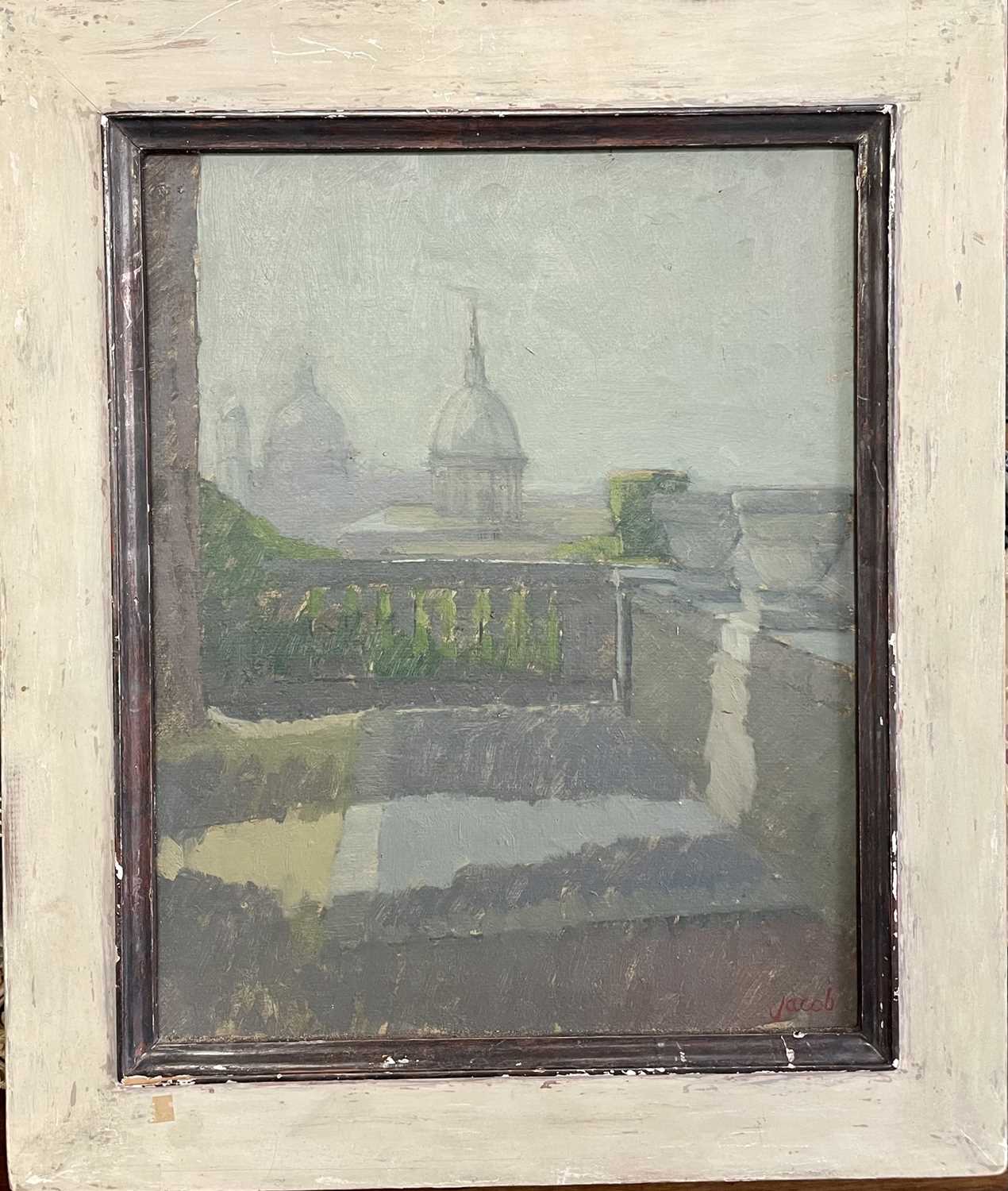Lot 43 - Philip Jacob, contemporary, oil on board - Sant'Andrea della Valle, signed, 31cm x 25.5cm, in painted frame  
Exhibited: NEAC, The Mall Galleries 1982