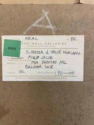 Lot 43 - Philip Jacob, contemporary, oil on board - Sant'Andrea della Valle, signed, 31cm x 25.5cm, in painted frame  
Exhibited: NEAC, The Mall Galleries 1982