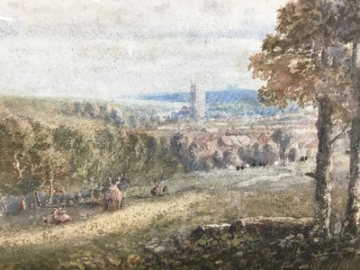 Lot 45 - Arthur Gordon, 19th century, watercolour - Dorset landscape with Corfe Castle beyond, signed and dated 1882, 30cm x 42cm, in glazed gilt frame