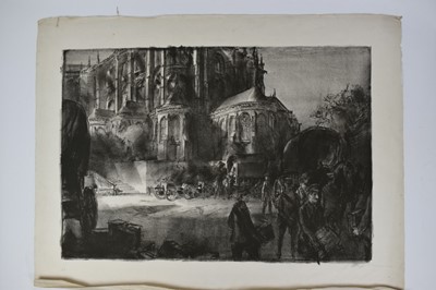Lot 58 - *Gerald Spencer Pryse (1882-1956) black and white lithograph - British at Le Mans Cathedral 1914, 45cm x 65cm, signed in pencil below, unframed