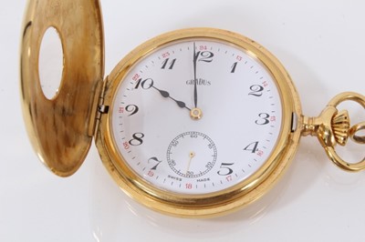 Lot 585 - Gentlemen's Gradus gold plated half hunter pocket watch with white enamel Roman numerial dial and subsidiary seconds, together with a yellow metal watch chain (tests as 9ct gold) (2).