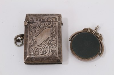 Lot 869 - Silver vesta case, silver mounted rotating hard stone fob, vintage cut throat razor in box and a glass cutter