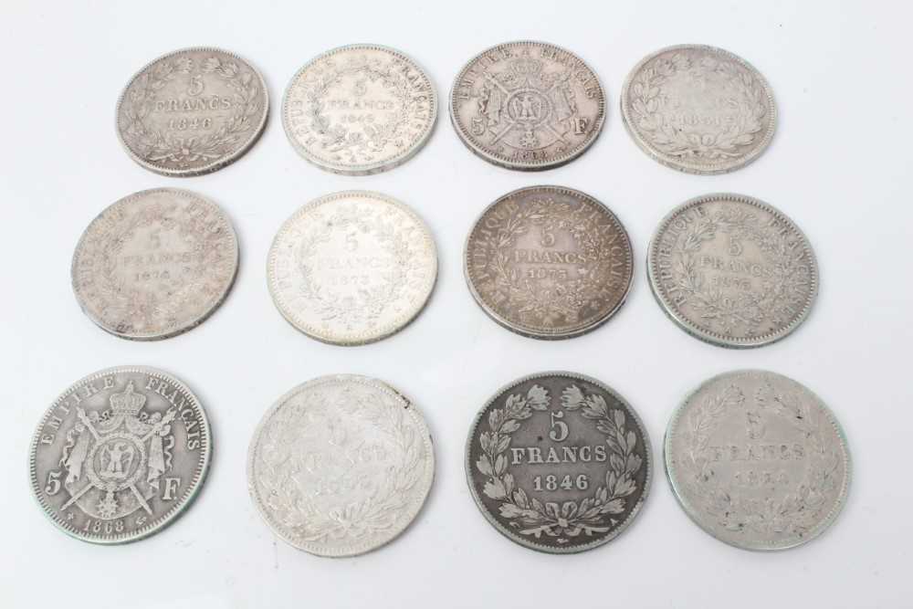 Lot 57 - France - Mixed circa mid to late 19th century silver 5 Franc coins in mixed grades F to AEF (12 coins)