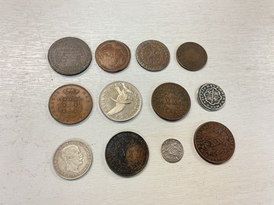 Lot 67 - World - Mixed silver and copper coins with examples from China, Ireland, Middle East, Russia, Portugal and other countries with 18th & 19th century issues noted (50 coins)