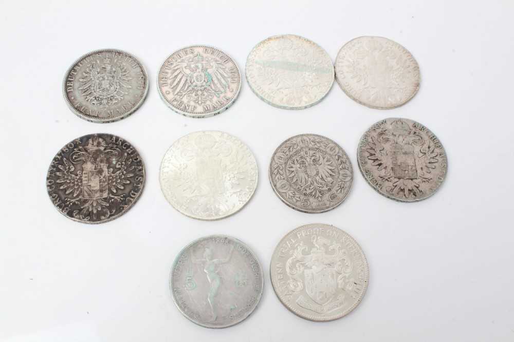 Lot 69 - World - Mixed silver Crowns to include Austria 5 Corona 1900 GF/AVF 1908F, 1780 (Restrike Thalers) x 5 Prussia 5 Marks 1874A GF, 1914A AVF and Gardiners Island pattern trial proof 1965 (10 coins)