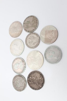 Lot 69 - World - Mixed silver Crowns to include Austria 5 Corona 1900 GF/AVF 1908F, 1780 (Restrike Thalers) x 5 Prussia 5 Marks 1874A GF, 1914A AVF and Gardiners Island pattern trial proof 1965 (10 coins)