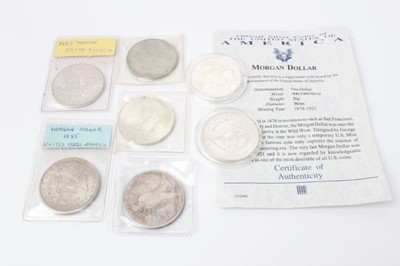 Lot 70 - United States - Mixed silver Dollar coins to include 'Morgans' 1883o AU, 1885o x 2 GEF-AU, 1921 EF, 'Liberty' 1922 UNC, 1922S AEF & 1923 UNC (7 coins)