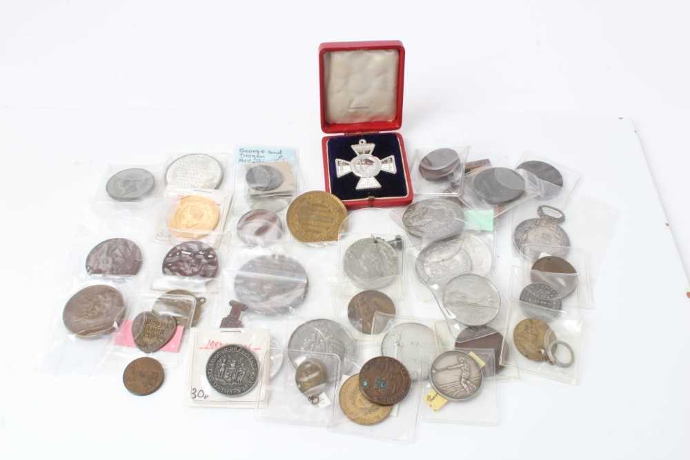 Lot 76 - World - Mixed base metal commemorative medallions to include 'Victory Copper' Lord Nelson, 19th century U.K. Pigeon Club Awards & many others (Qty)