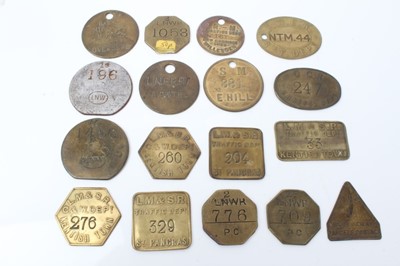 Lot 79 - G.B. - Railway related brass tally's to include examples BR-M new carriage shed Willsden G.C.R, L.M & S.R Traffic Department, Kentish Town, St Pancras, L.M.R, L.N.E.R Signal Department & L.N.W  (17...