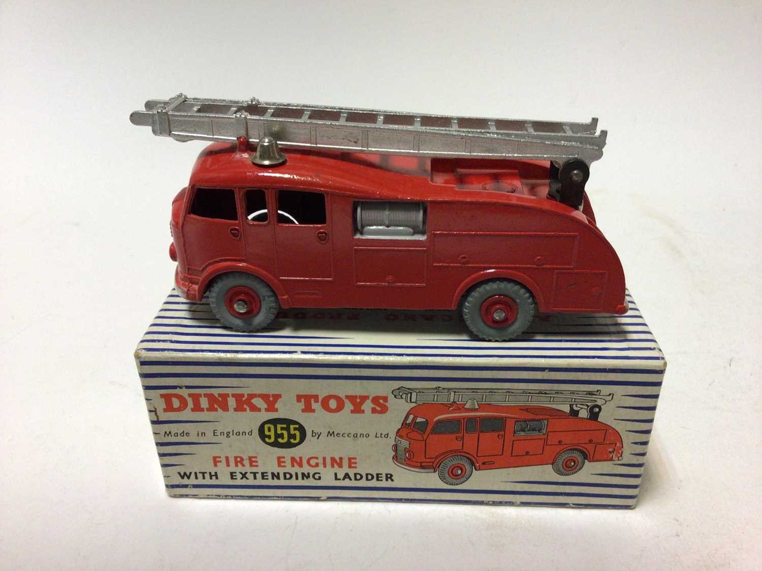 Lot 18 - Dinky Supertoy Turntable Fire Escape No 956, Fire Engine with extending ladder No 955 both in original boxes (2)