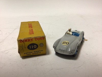 Lot 35 - Dinky Aston Martin DB3 Sports Car No 110, in two different colourways, Green and Grey, both in original boxes (2)