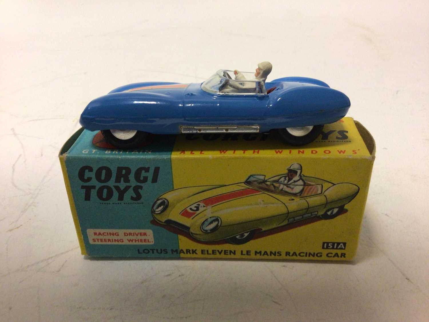 Lot 45 - Corgi lotus Mark Eleven le Mans Racing Car No.151A, MGA Sports Car No.302, both boxed (2)