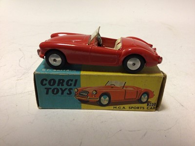 Lot 45 - Corgi lotus Mark Eleven le Mans Racing Car No.151A, MGA Sports Car No.302, both boxed (2)