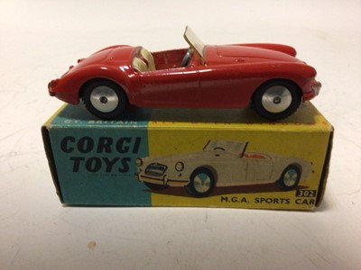 Lot 45 - Corgi lotus Mark Eleven le Mans Racing Car No.151A, MGA Sports Car No.302, both boxed (2)