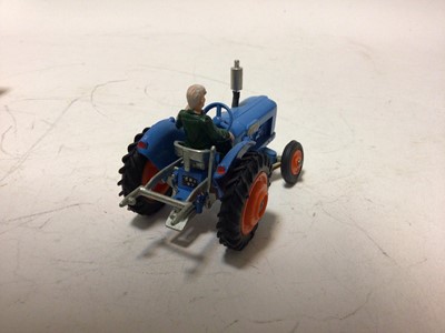 Lot 47 - Corig Fordson Power Major tractor No.60 Massey Ferguson 65 tractor No.50, Massey Ferguson 165 tractor with shovel No.69, Land Rover Breakdown Truck No.417, all boxed (4)