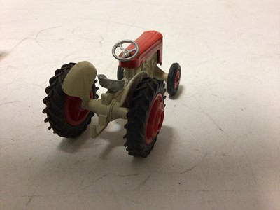 Lot 47 - Corig Fordson Power Major tractor No.60 Massey Ferguson 65 tractor No.50, Massey Ferguson 165 tractor with shovel No.69, Land Rover Breakdown Truck No.417, all boxed (4)