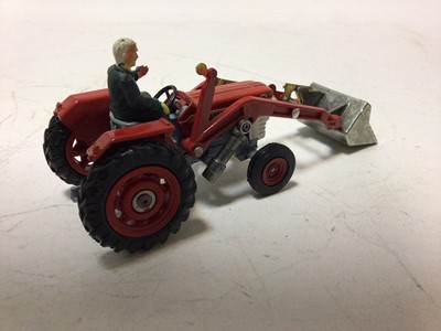 Lot 47 - Corig Fordson Power Major tractor No.60 Massey Ferguson 65 tractor No.50, Massey Ferguson 165 tractor with shovel No.69, Land Rover Breakdown Truck No.417, all boxed (4)
