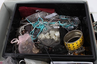 Lot 804 - Group of vintage and later costume jewellery including empty Cartier box, Trifari gilt metal pendant necklace, Baccarat glass ring in box, beadwork scarf, other various bead necklaces and bijouterie