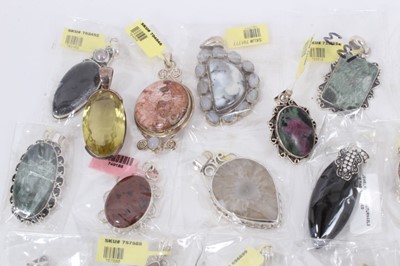 Lot 816 - Collection of silver mounted semi precious stone pendants