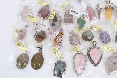 Lot 816 - Collection of silver mounted semi precious stone pendants