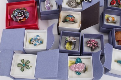 Lot 824 - Group of contemporary gem and paste set costume rings including a Butler & Wilson flower ring in box and other costume jewellery