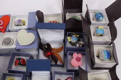 Lot 824 - Group of contemporary gem and paste set costume rings including a Butler & Wilson flower ring in box and other costume jewellery