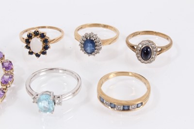Lot 834 - Five 9ct gold gem set dress rings and 9ct gold gem set bracelet